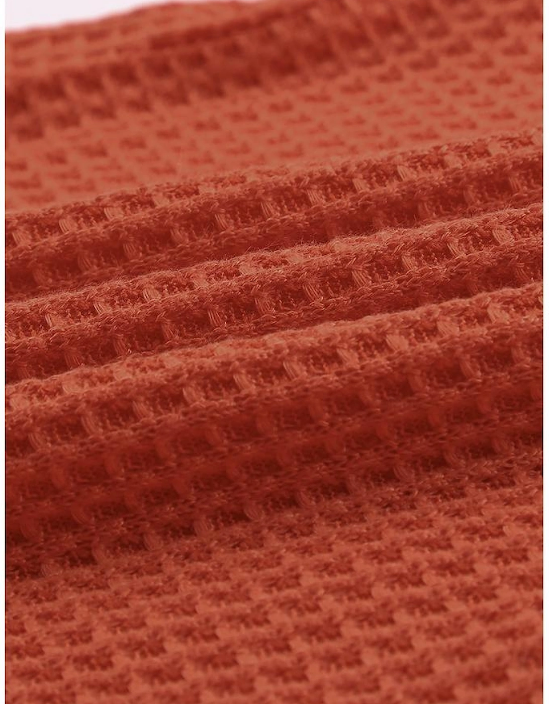 Orange Contrast Eyelet Thermal Knit Top