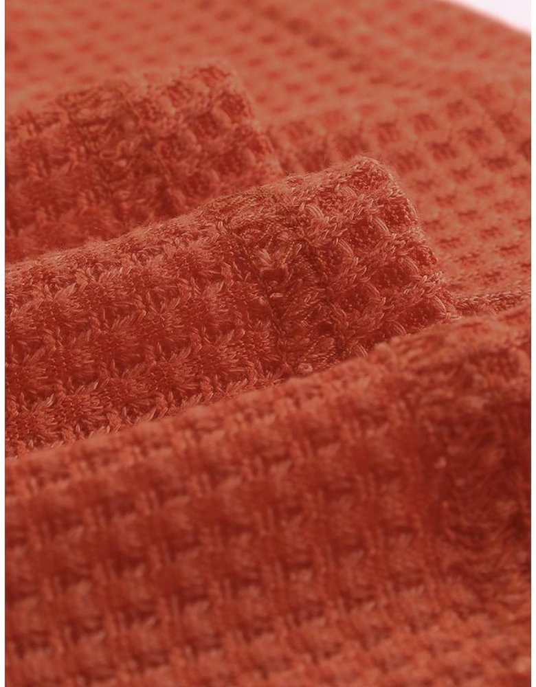 Orange Contrast Eyelet Thermal Knit Top