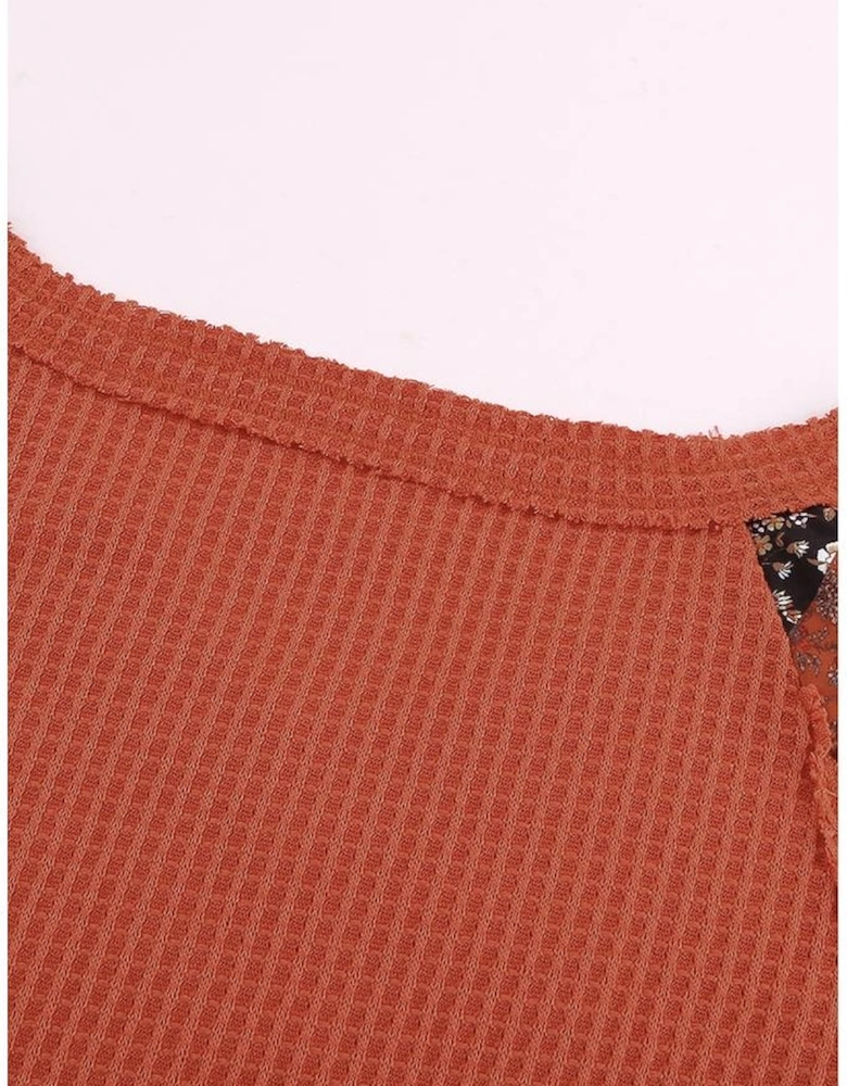 Orange Contrast Eyelet Thermal Knit Top