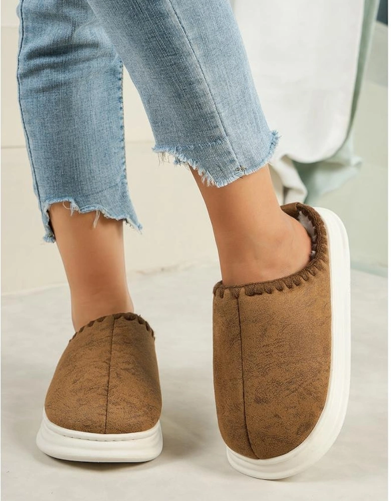 Chestnut Thick Sole Plush Lined Home Slippers