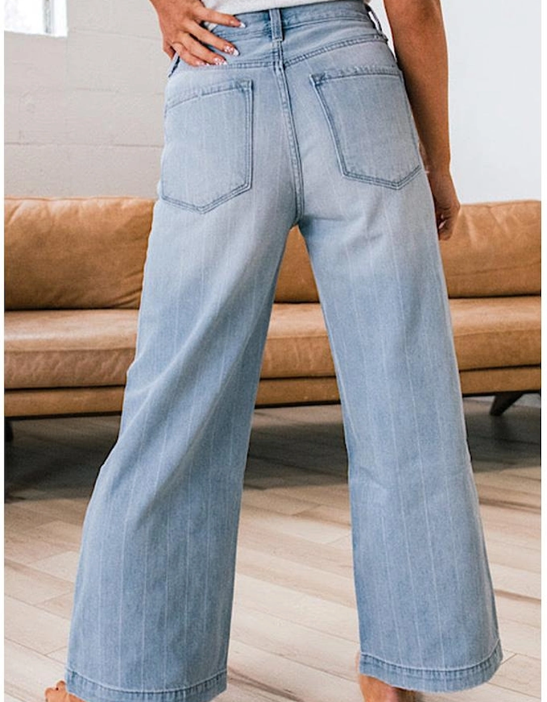 Beau Blue Multi Buttons Pinstripe Wide Leg Jeans, 5 of 4