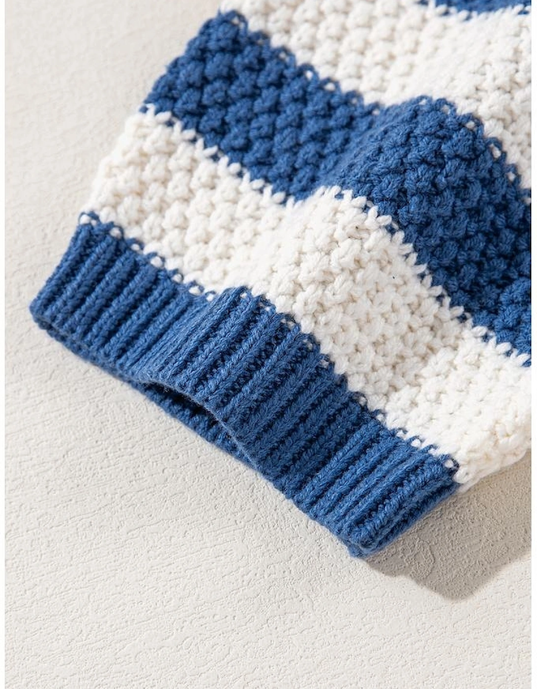 Blue Stripe V Neck Pocketed Drawstring Hooded Sweater