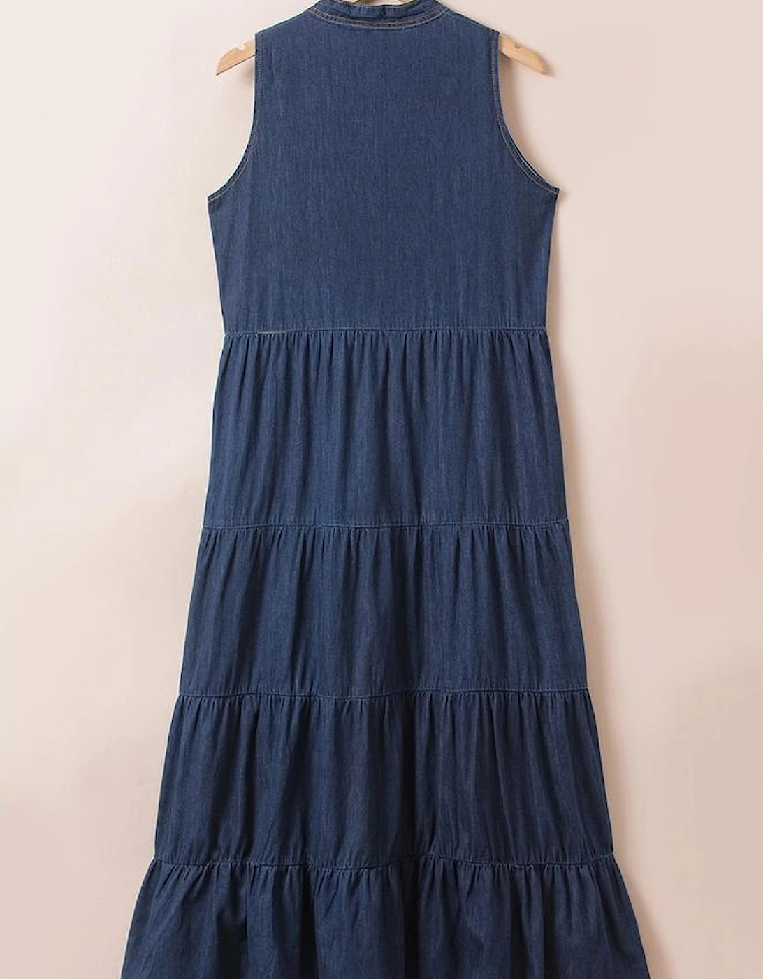 Real Teal Sleeveless Tiered Chambray Maxi Dress