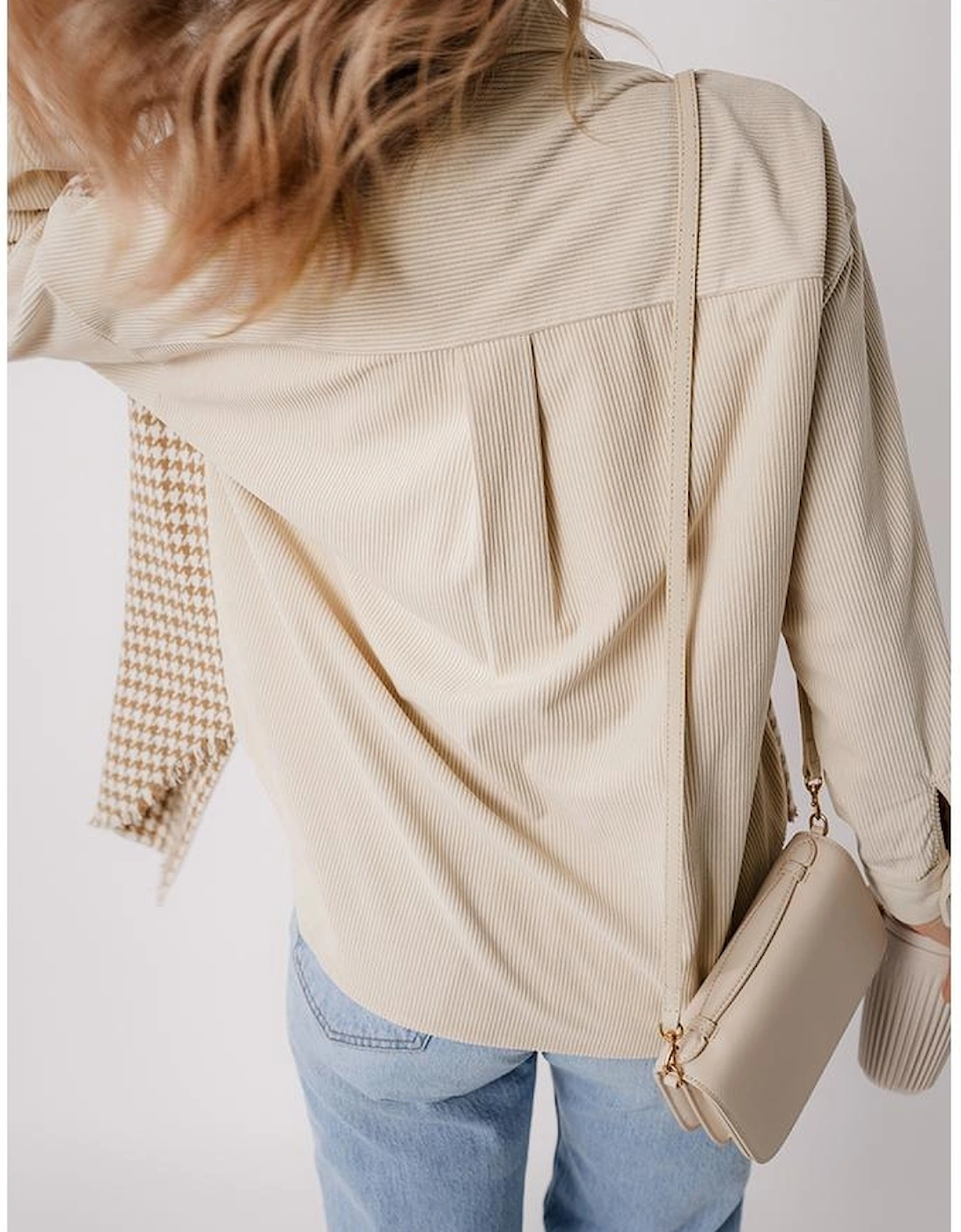 Parchment Houndstooth Corduroy Patchwork Flap Pocket Shacket, 16 of 15