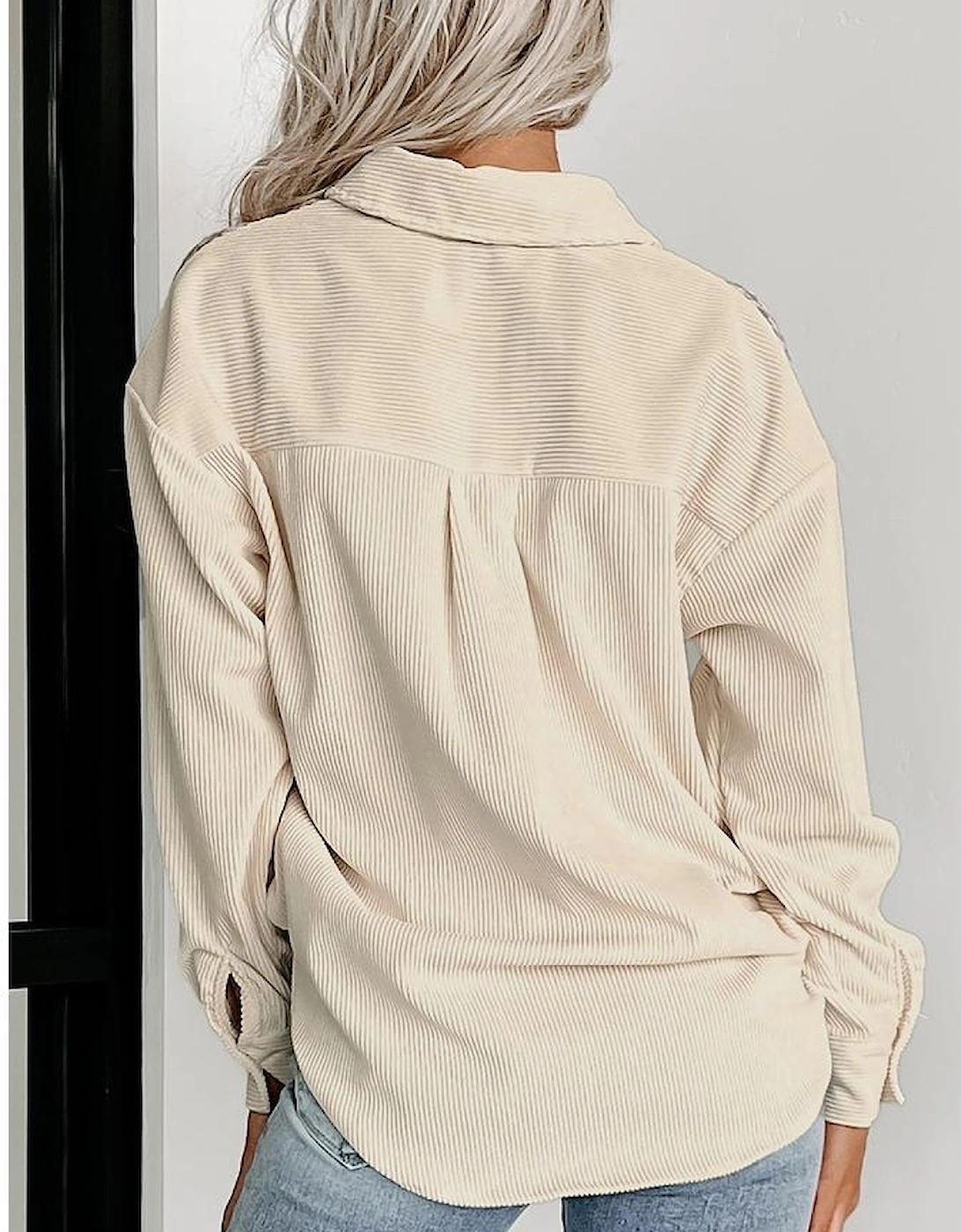 Parchment Houndstooth Corduroy Patchwork Flap Pocket Shacket