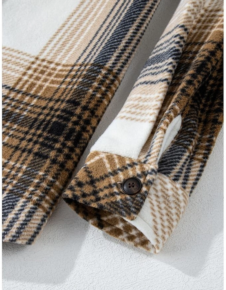 Multicolour Plaid Print Flap Pocket Button Up Shacket