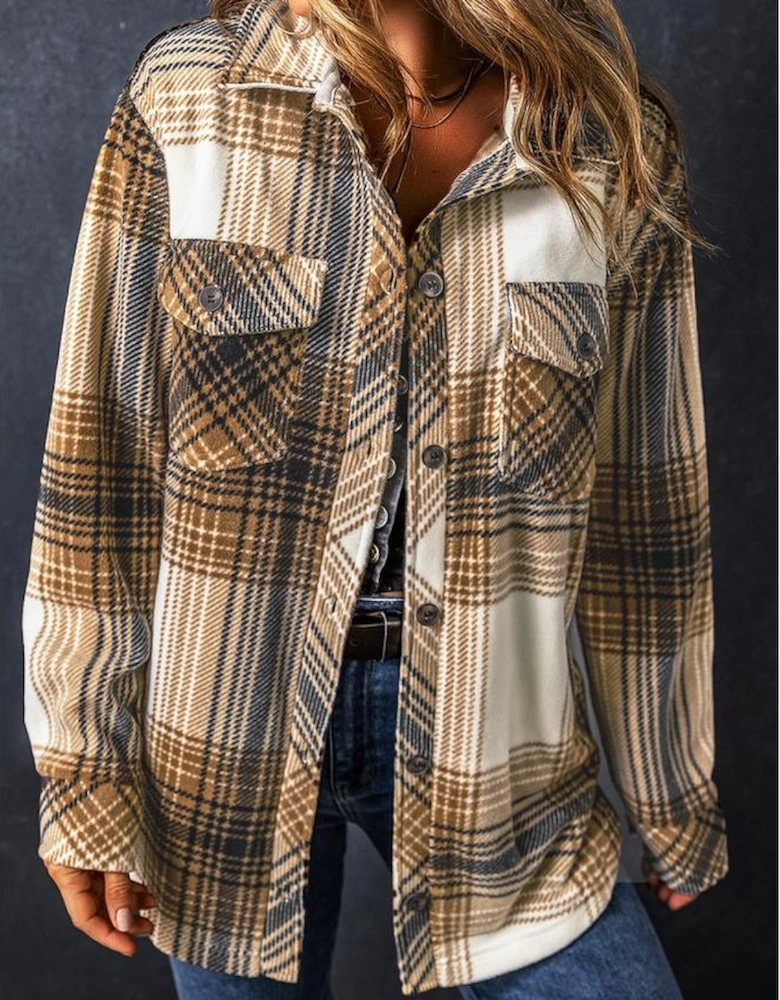 Multicolour Plaid Print Flap Pocket Button Up Shacket