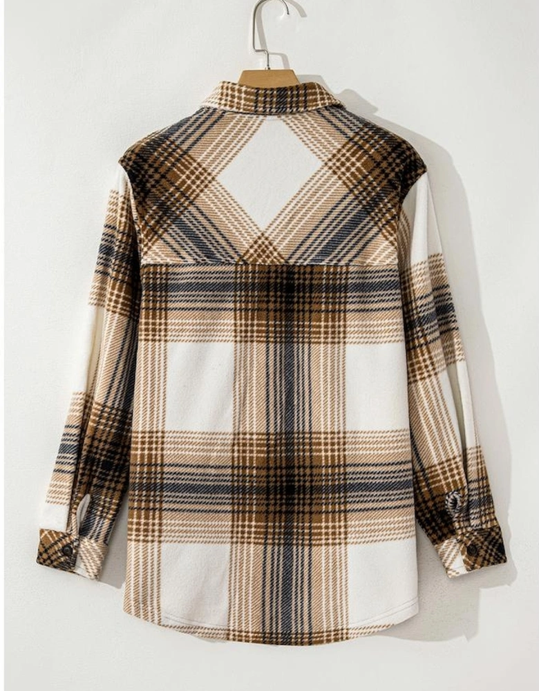 Multicolour Plaid Print Flap Pocket Button Up Shacket