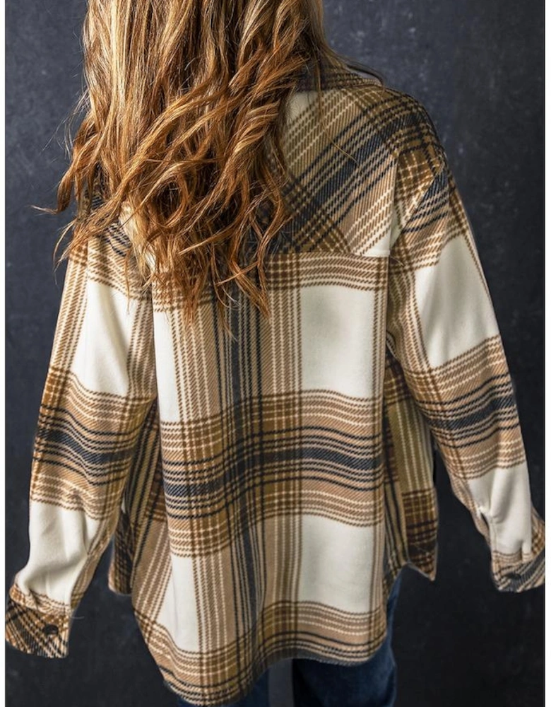 Multicolour Plaid Print Flap Pocket Button Up Shacket