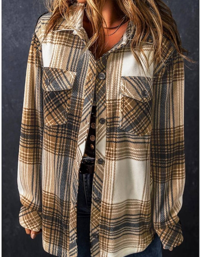 Multicolour Plaid Print Flap Pocket Button Up Shacket