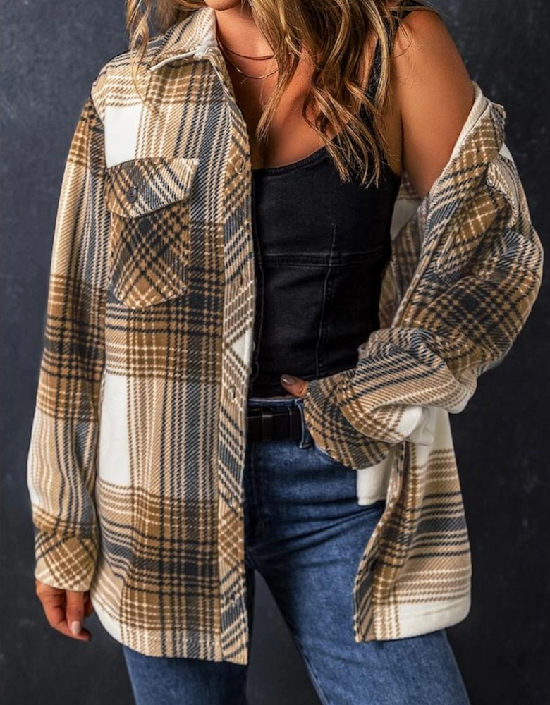 Multicolour Plaid Print Flap Pocket Button Up Shacket
