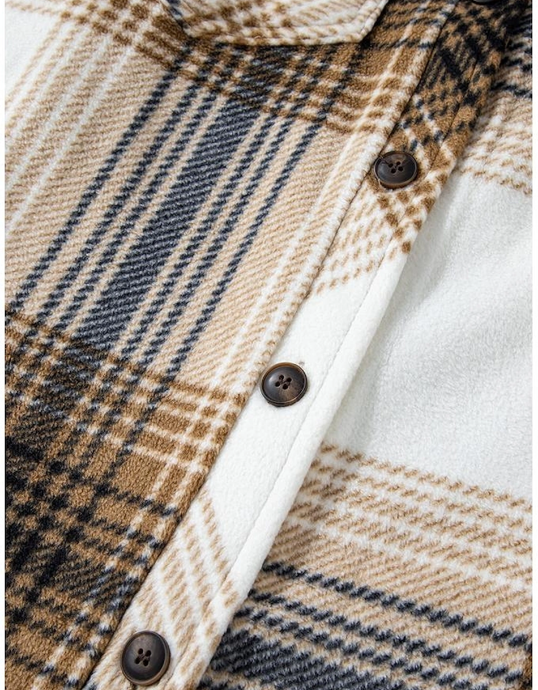 Multicolour Plaid Print Flap Pocket Button Up Shacket