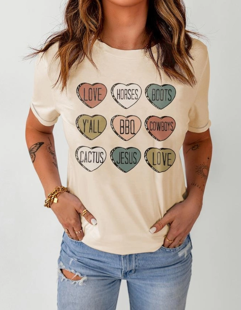 Khaki Heart Shaped Graphic Cowgirl T Shirt