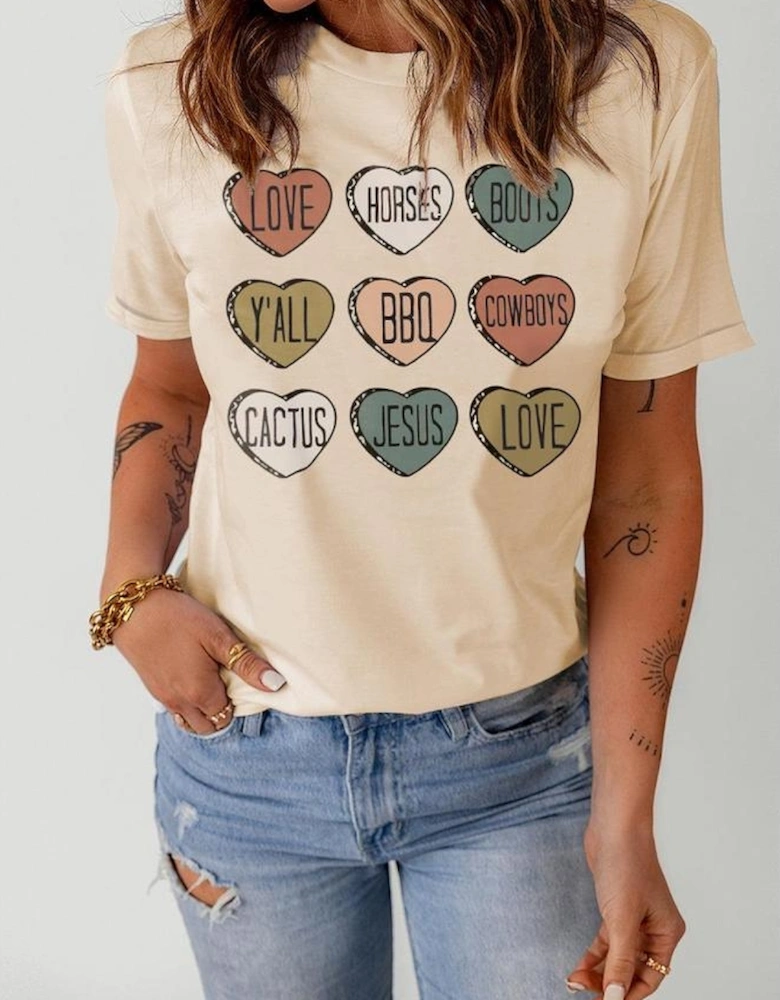 Khaki Heart Shaped Graphic Cowgirl T Shirt
