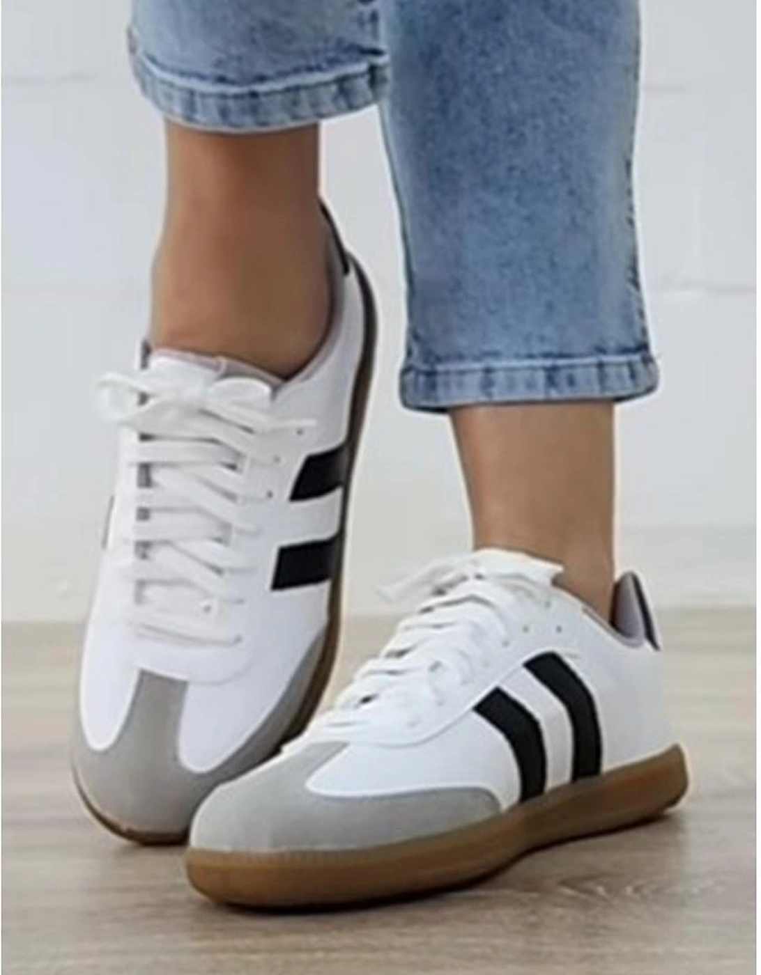 White Striped Lace-up Flat Sneakers, 12 of 11