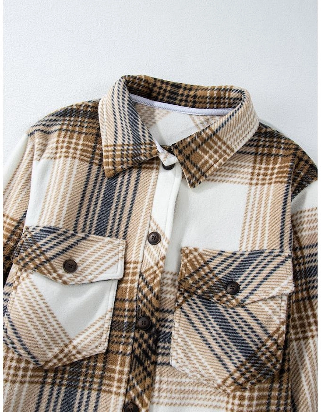 Multicolour Plaid Print Flap Pocket Button Up Shacket