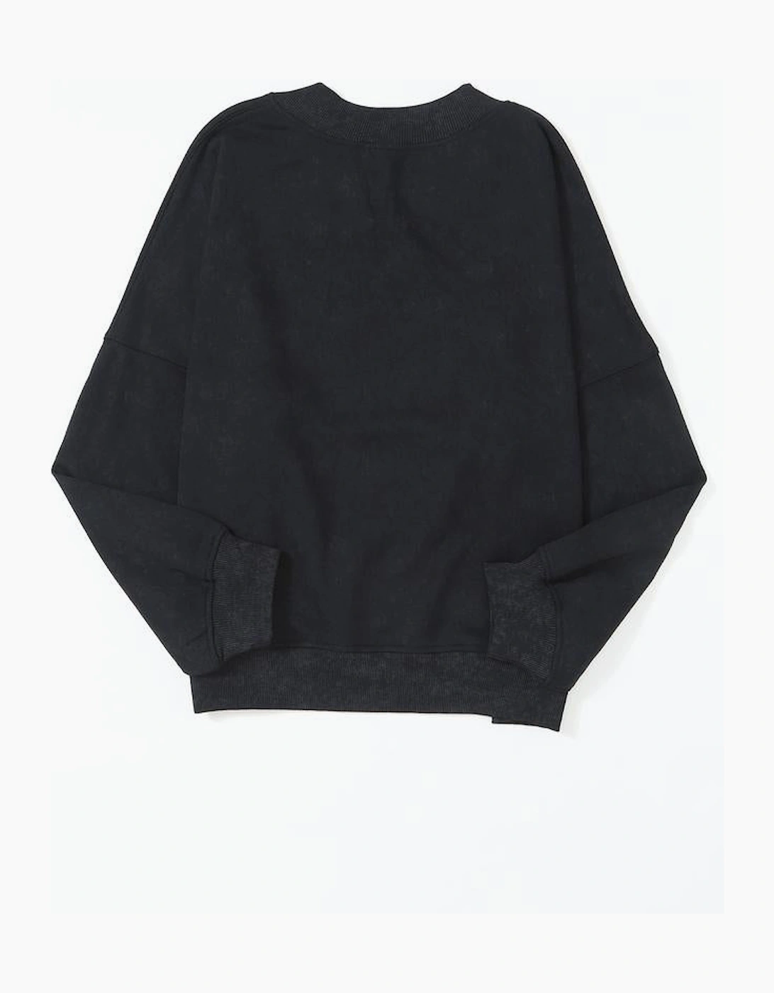 Black Drop Shoulder Crew Neck Pullover Sweatshirt