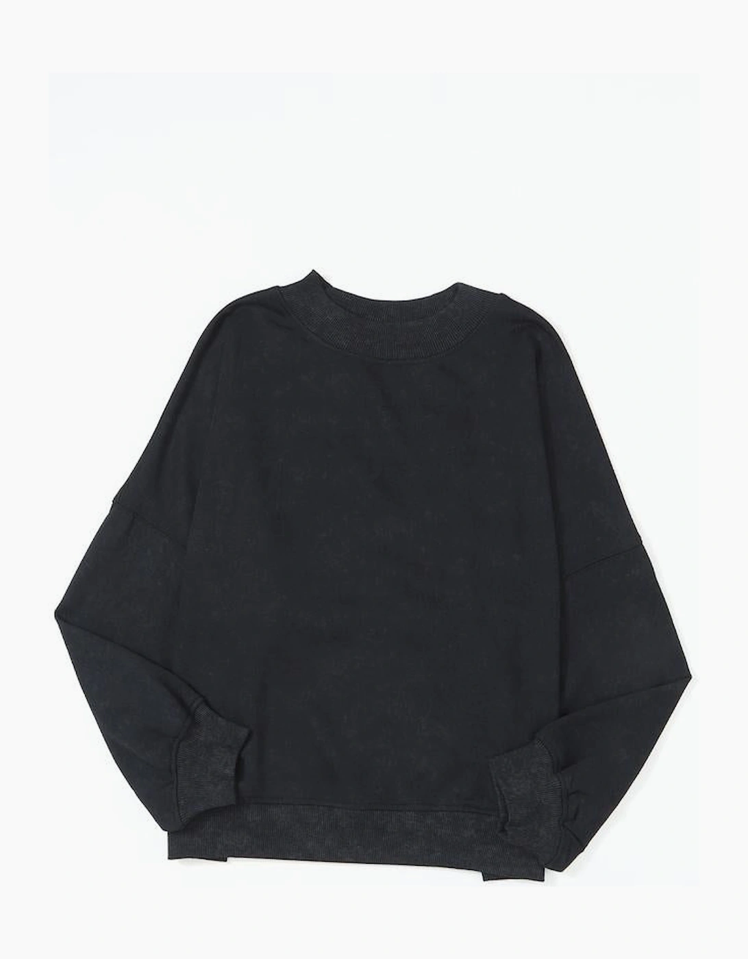 Black Drop Shoulder Crew Neck Pullover Sweatshirt