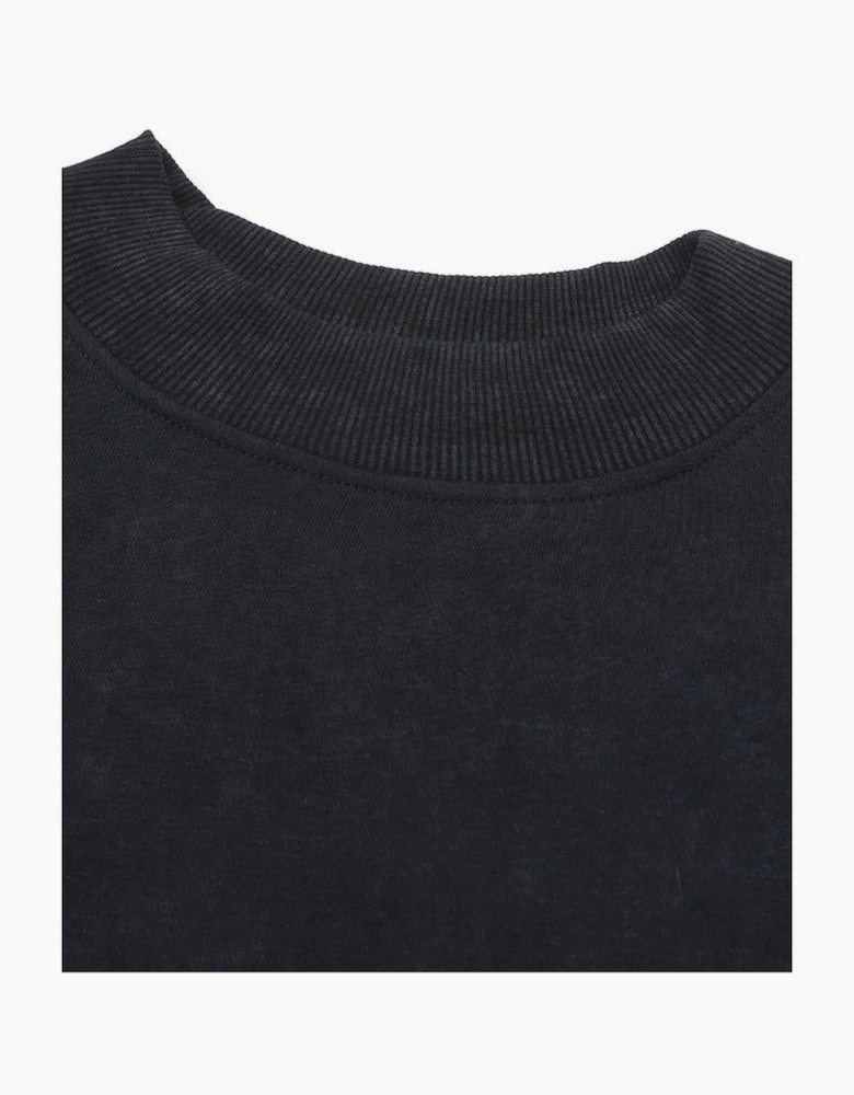 Black Drop Shoulder Crew Neck Pullover Sweatshirt