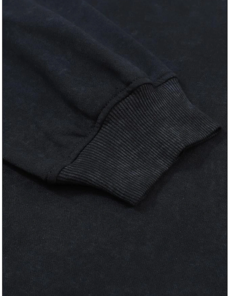 Black Drop Shoulder Crew Neck Pullover Sweatshirt