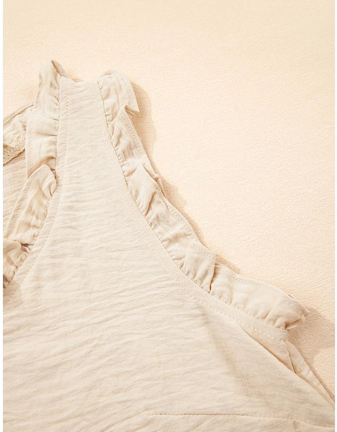 Parchment Textured Frilly Trim V Neck Sleeveless Top