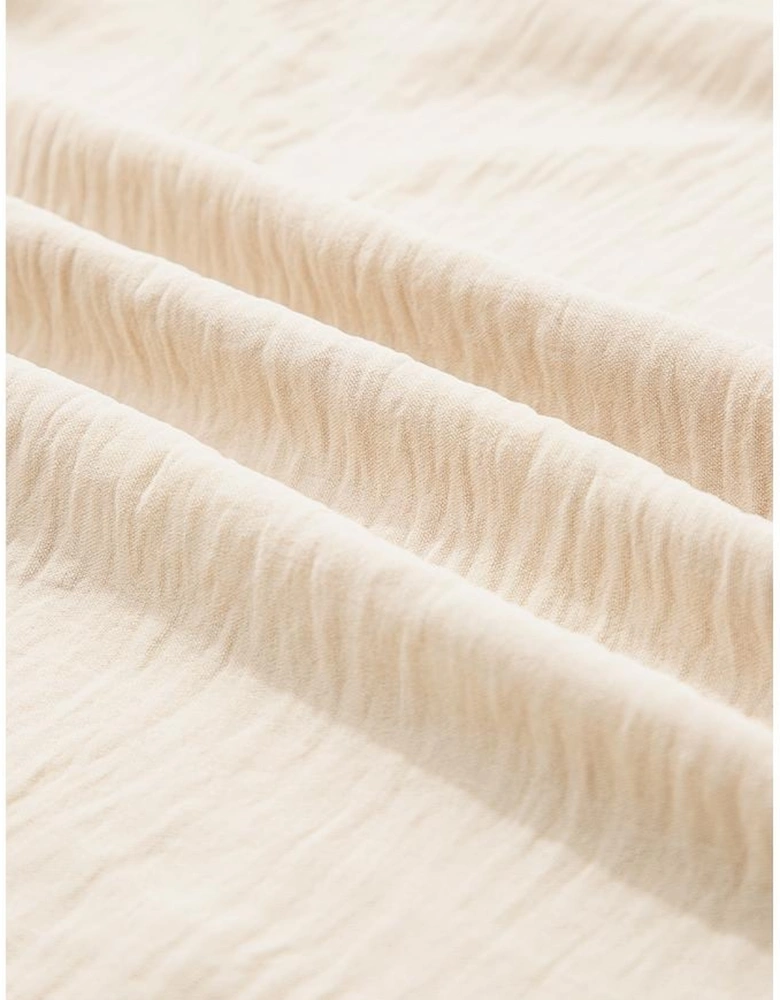 Parchment Textured Frilly Trim V Neck Sleeveless Top