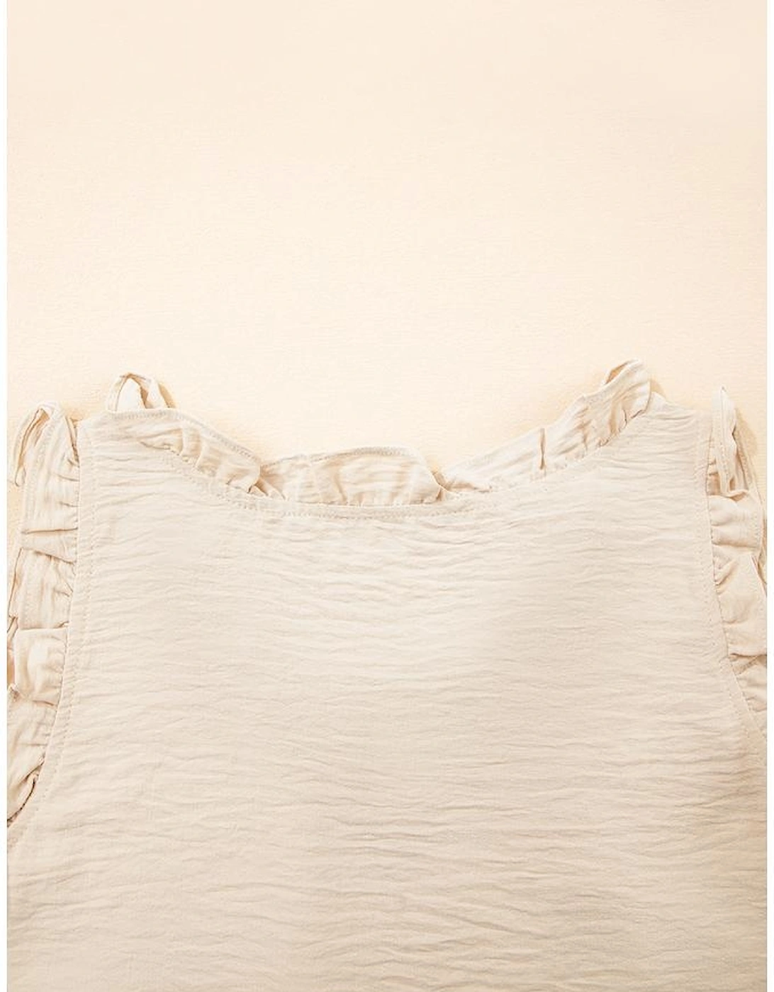 Parchment Textured Frilly Trim V Neck Sleeveless Top