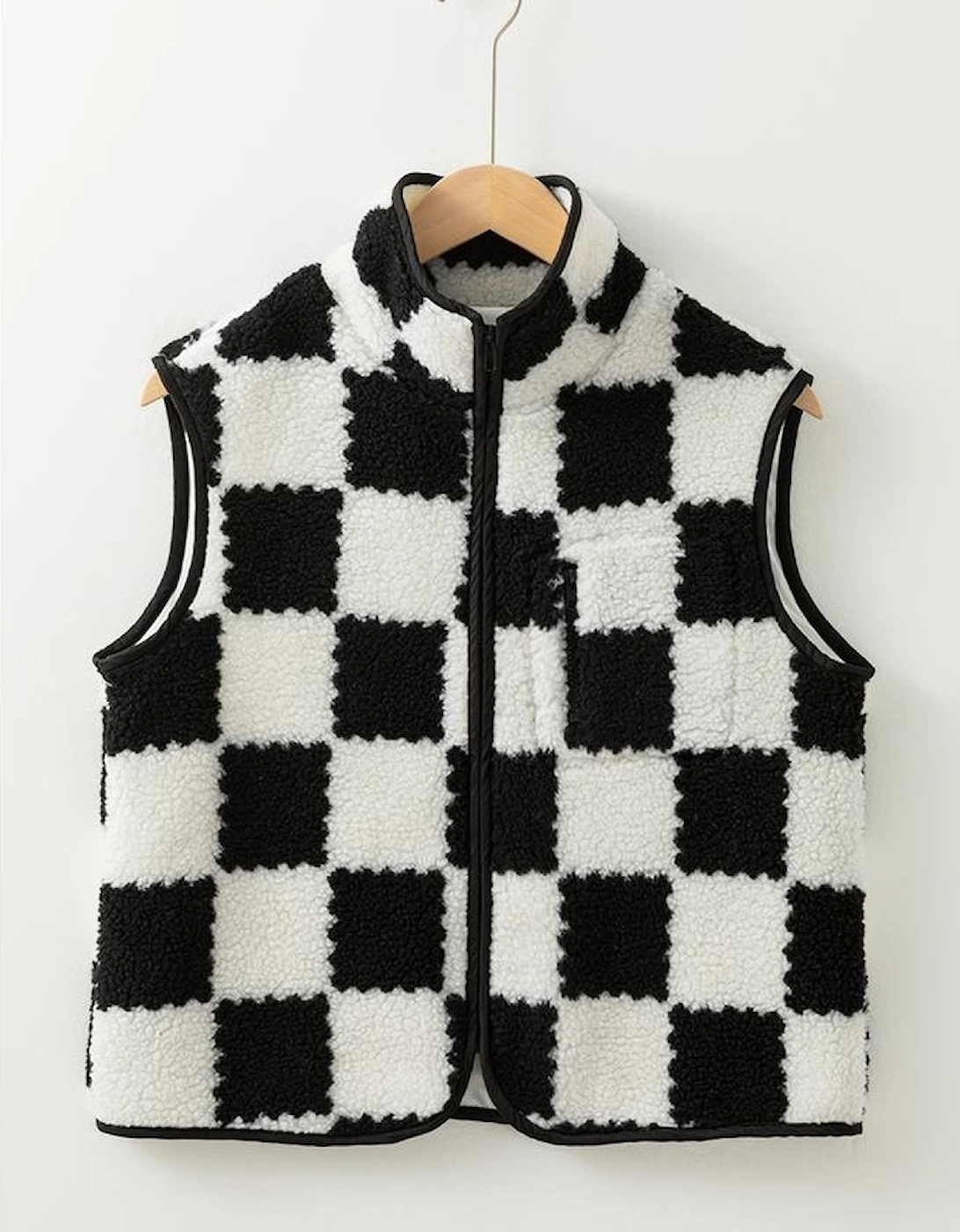 Black Checkered Sherpa Collared Jacket Vest, 11 of 10