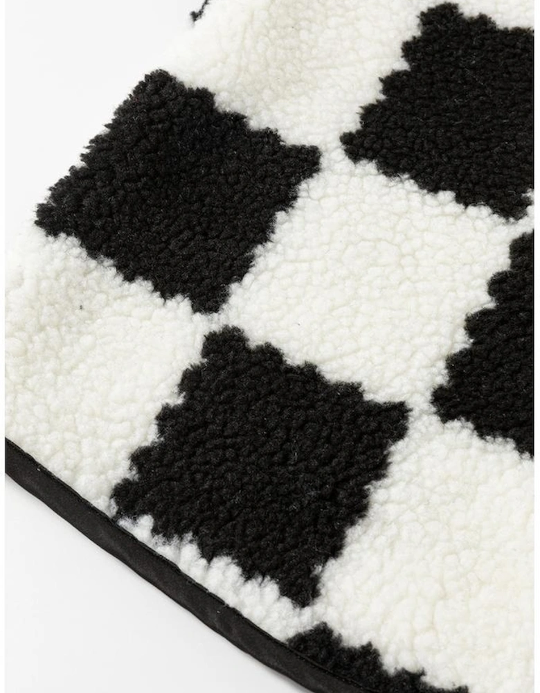 Black Checkered Sherpa Collared Jacket Vest