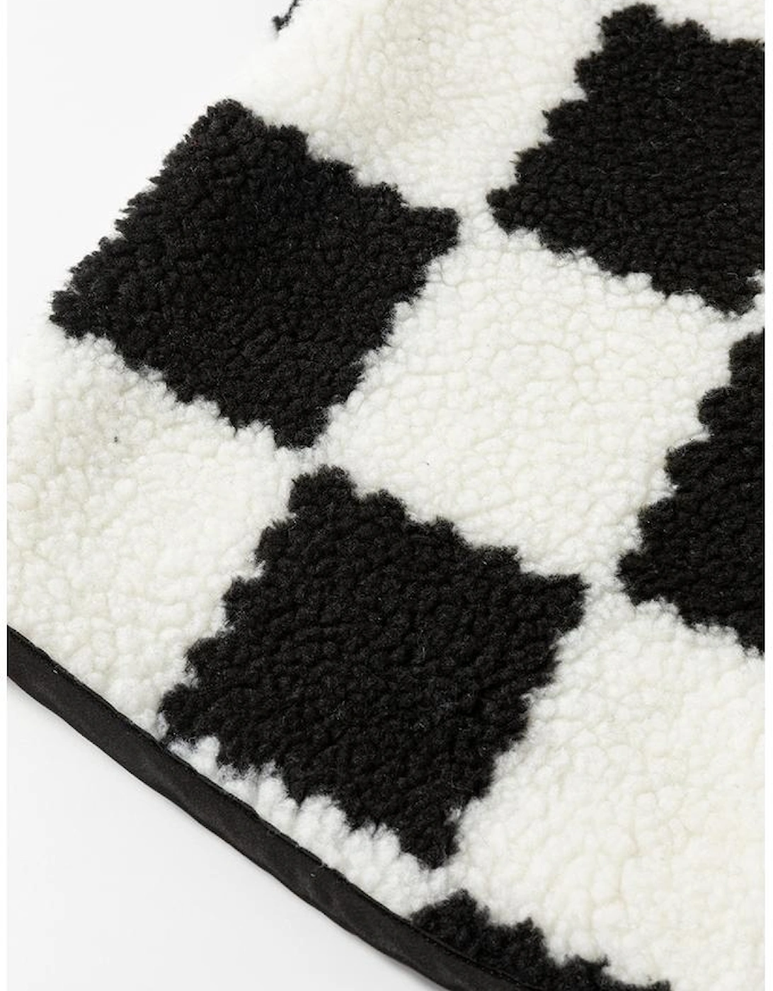 Black Checkered Sherpa Collared Jacket Vest