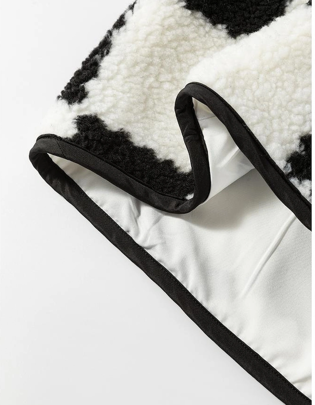 Black Checkered Sherpa Collared Jacket Vest