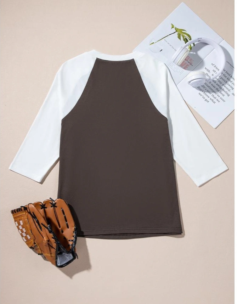 Brown Western Yeehaw Graphic Vintage Raglan Long Sleeve Top