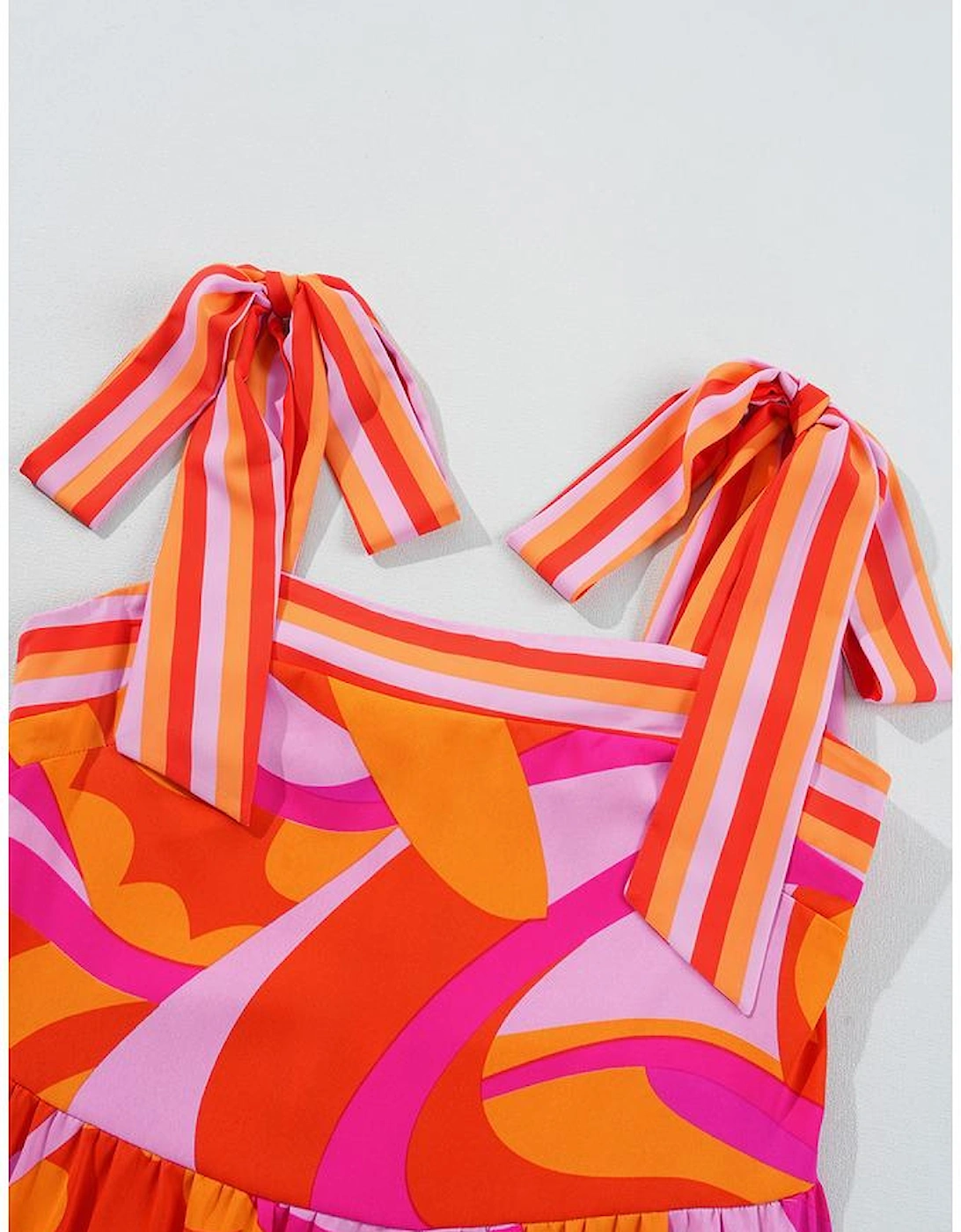 Red Abstract Print Knotted Shoulder High Waist Maxi Dress