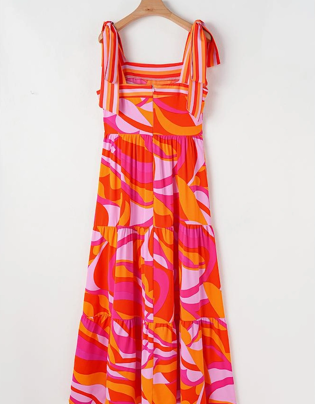 Red Abstract Print Knotted Shoulder High Waist Maxi Dress