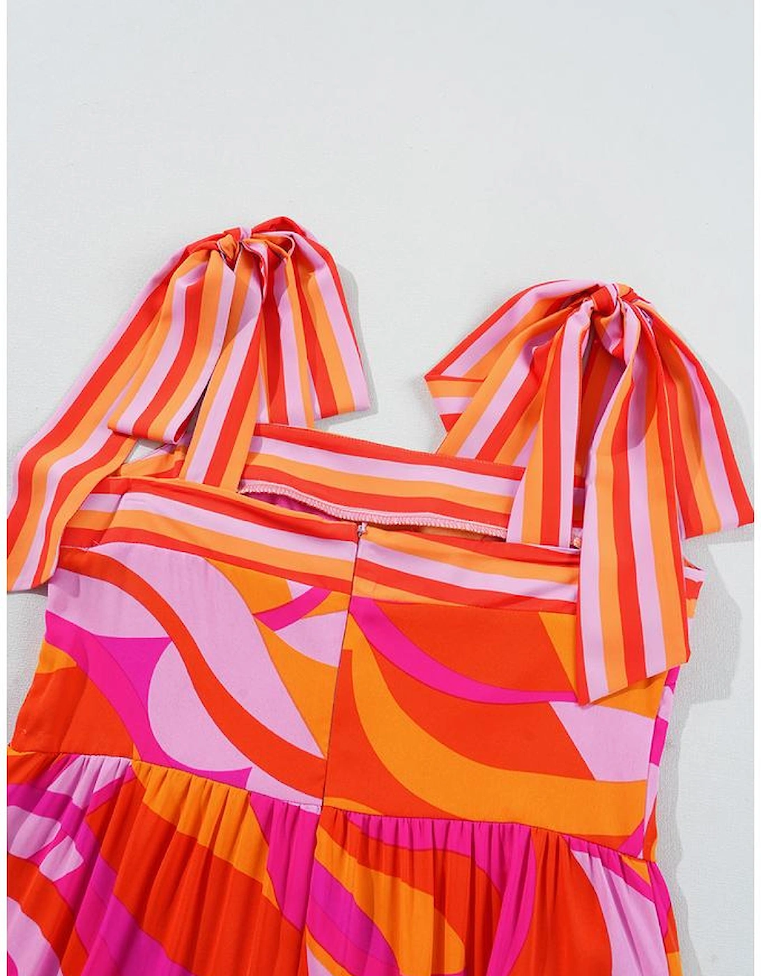 Red Abstract Print Knotted Shoulder High Waist Maxi Dress