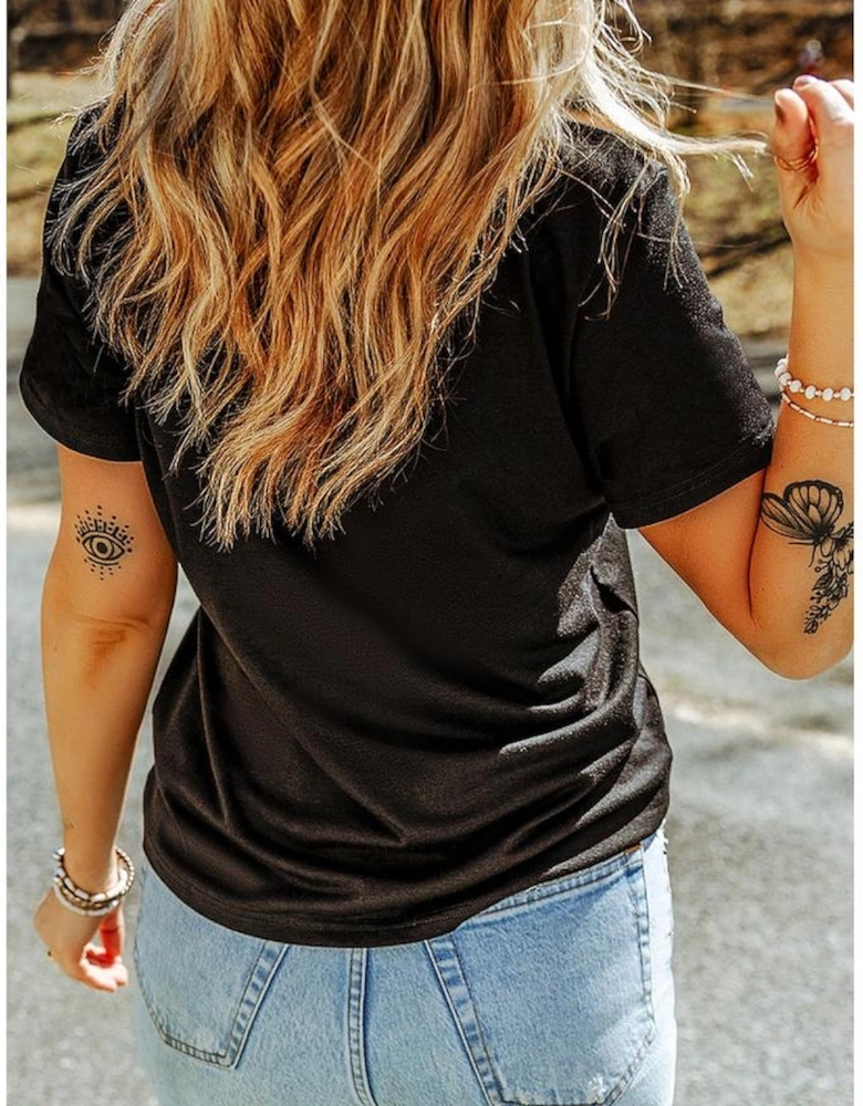 Black Western Fashion Geometric Embroidered T Shirt