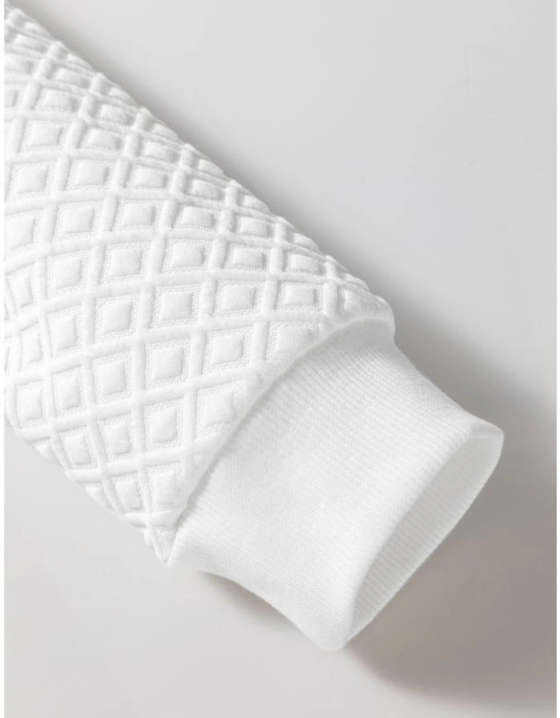 White Textured Puff Long Sleeve Round Neck Top, 14 of 13