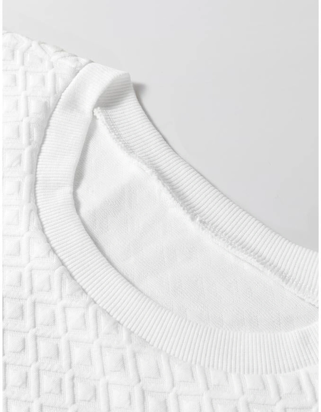 White Textured Puff Long Sleeve Round Neck Top