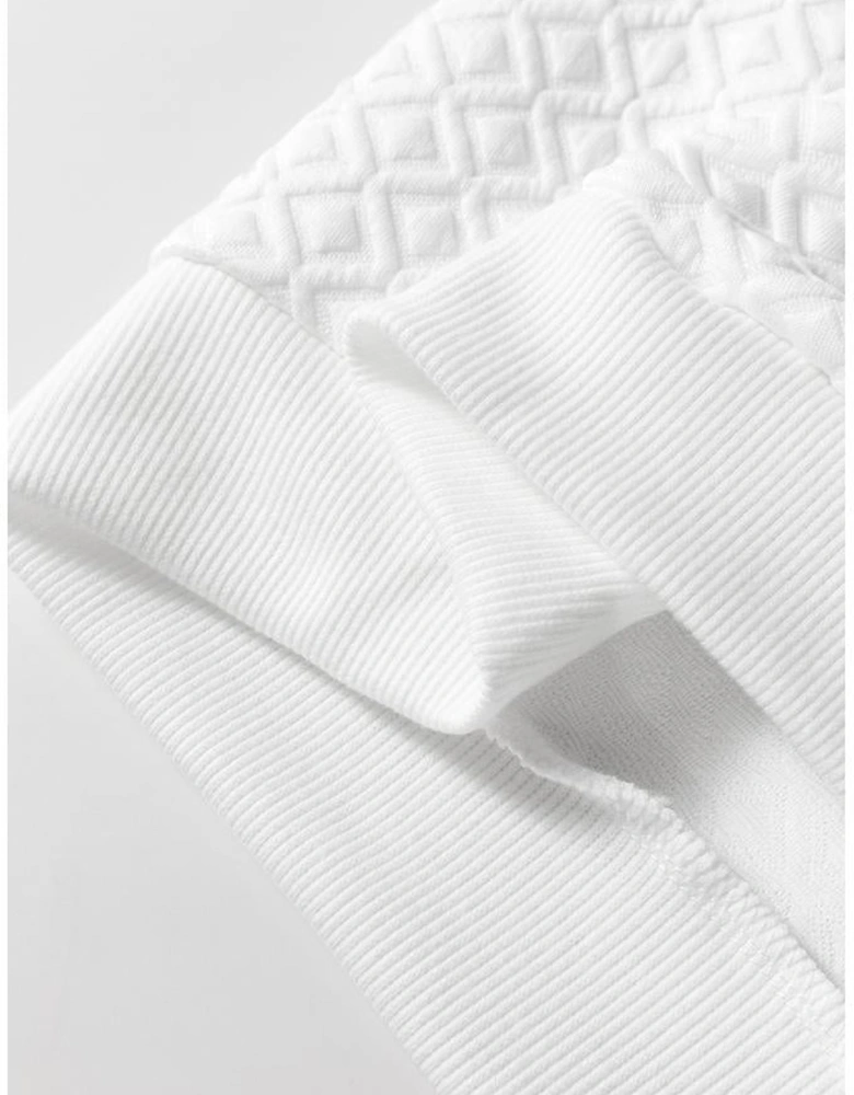 White Textured Puff Long Sleeve Round Neck Top