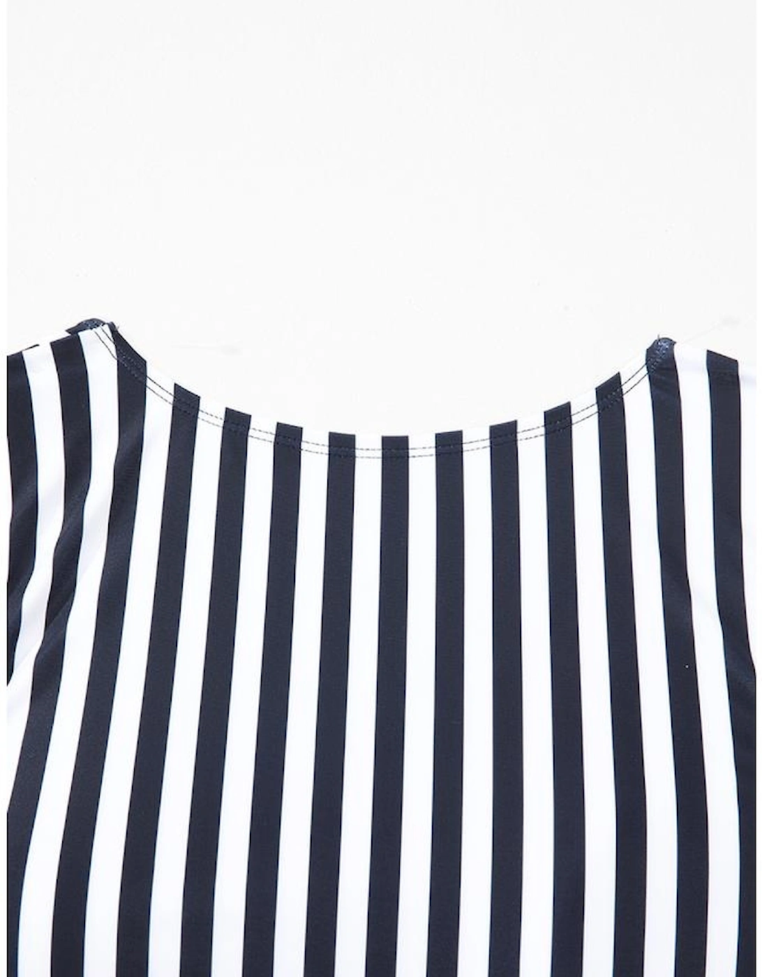 Black Stripe Plus Size Knot Cutout Ruffle Sleeve and High Waisted 2pcs Swimsuit