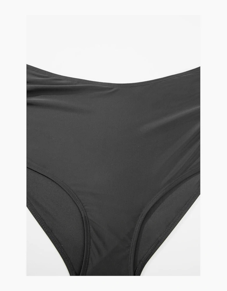 Black Stripe Plus Size Knot Cutout Ruffle Sleeve and High Waisted 2pcs Swimsuit