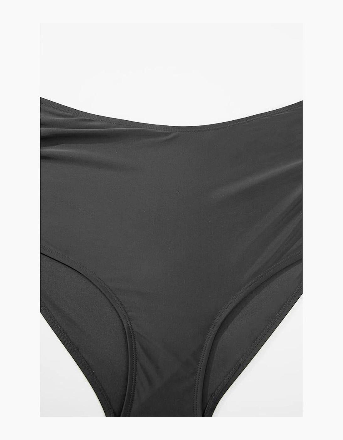 Black Stripe Plus Size Knot Cutout Ruffle Sleeve and High Waisted 2pcs Swimsuit