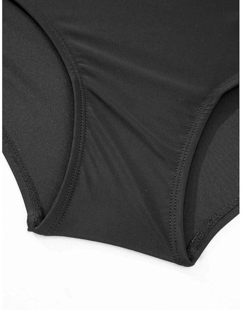 Black Stripe Plus Size Knot Cutout Ruffle Sleeve and High Waisted 2pcs Swimsuit