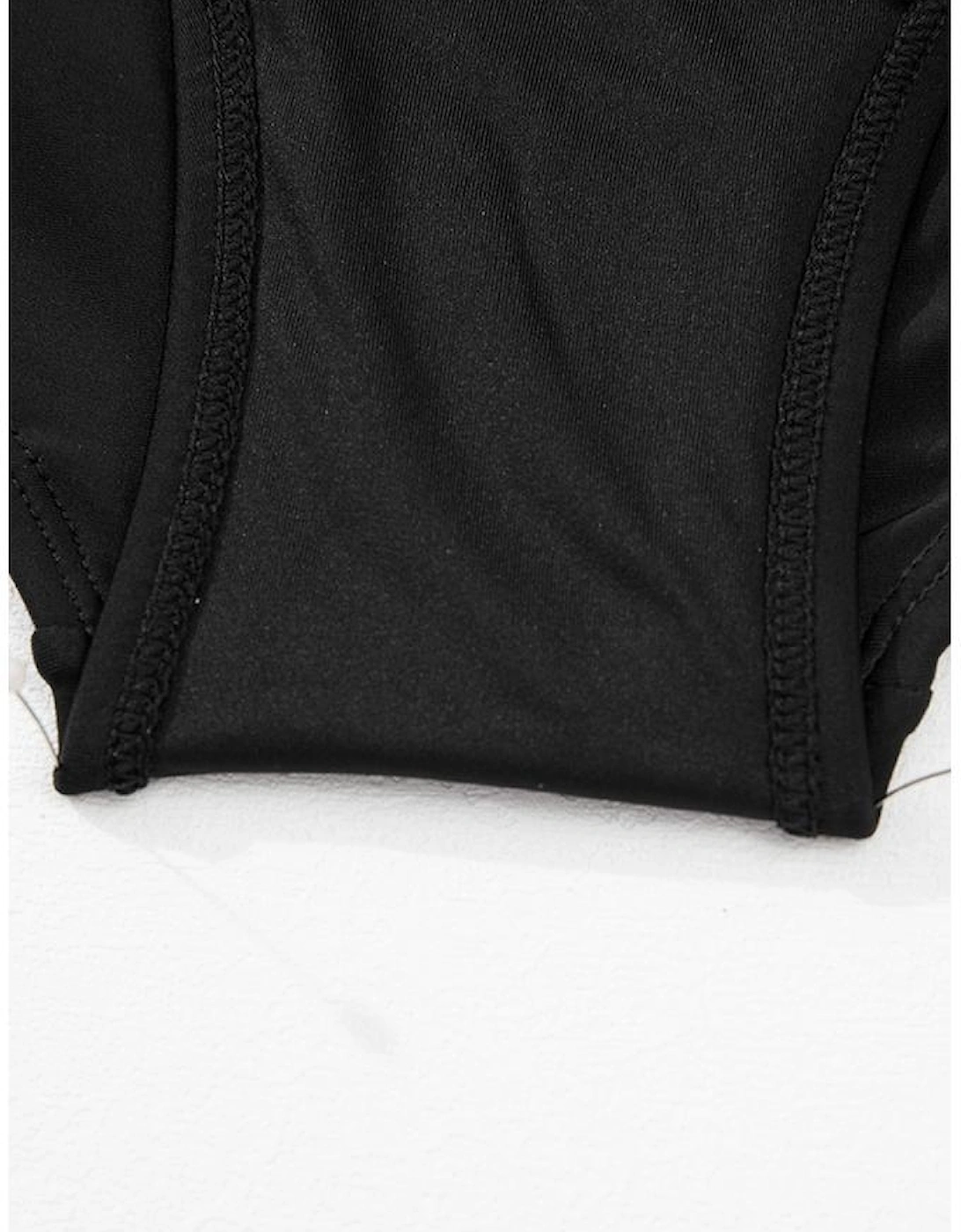 Black Stripe Plus Size Knot Cutout Ruffle Sleeve and High Waisted 2pcs Swimsuit