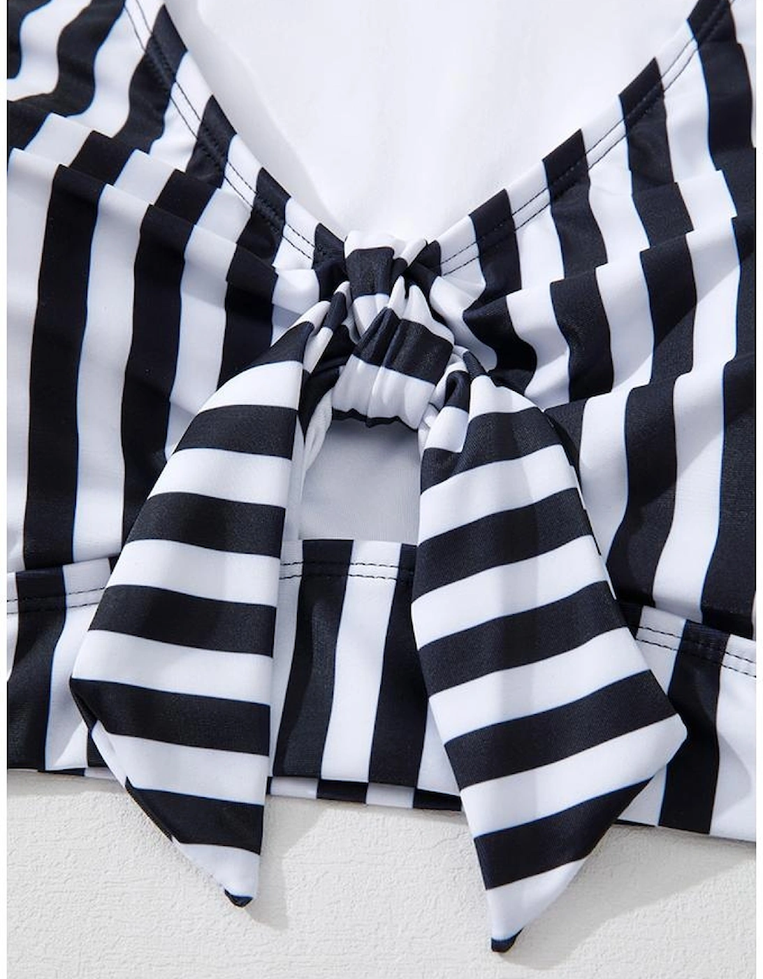 Black Stripe Plus Size Knot Cutout Ruffle Sleeve and High Waisted 2pcs Swimsuit