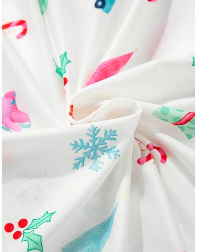 White Christmas Print Lapel Shirt and Pants Sleepwear