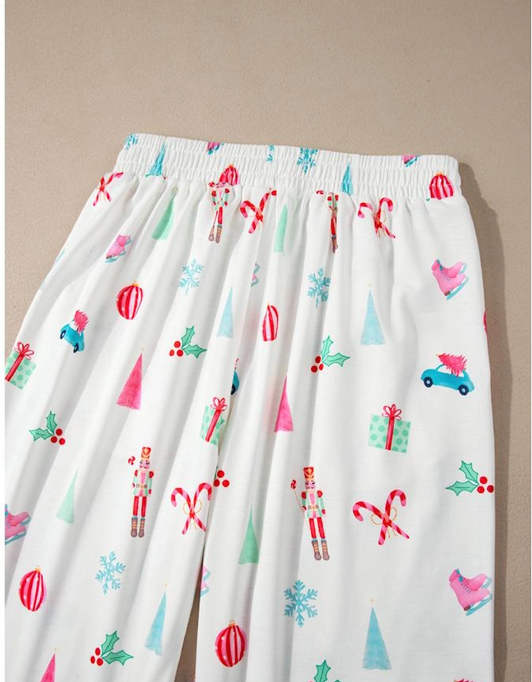 White Christmas Print Lapel Shirt and Pants Sleepwear