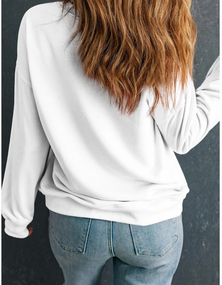 White BASEBALL SEASON Vintage Print Graphic Sweatshirt