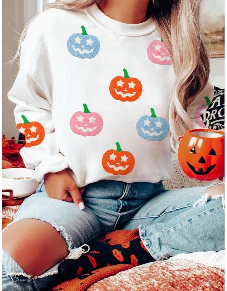 White Cute Halloween Jack-o-lantern Holiday Sweatshirt