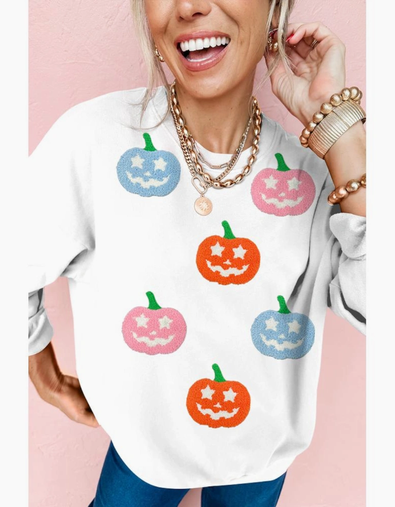 White Cute Halloween Jack-o-lantern Holiday Sweatshirt